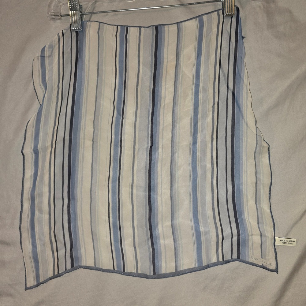 Ann Taylor Scarf OS Womens Blue Striped 100% Silk Square Neck Scarf Japan